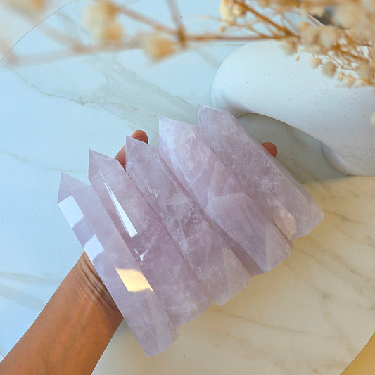 Rare Periwinkle Rose Quartz Crystal Tower Point Obelisk High Quality Madagascar - Crystals and Me | Crystal Candles and Ethically Sourced Crystals