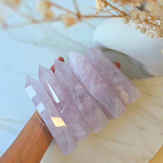 Rare Periwinkle Rose Quartz Crystal Tower Point Obelisk High Quality Madagascar - Crystals and Me | Crystal Candles and Ethically Sourced Crystals