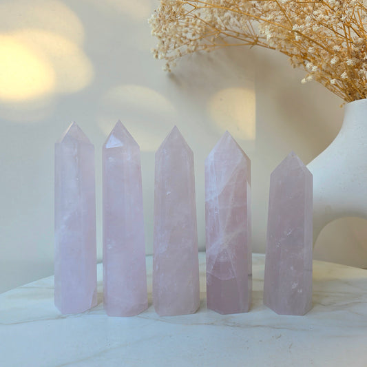 Rare Periwinkle Rose Quartz Crystal Tower Point Obelisk High Quality Madagascar - Crystals and Me | Crystal Candles and Ethically Sourced Crystals
