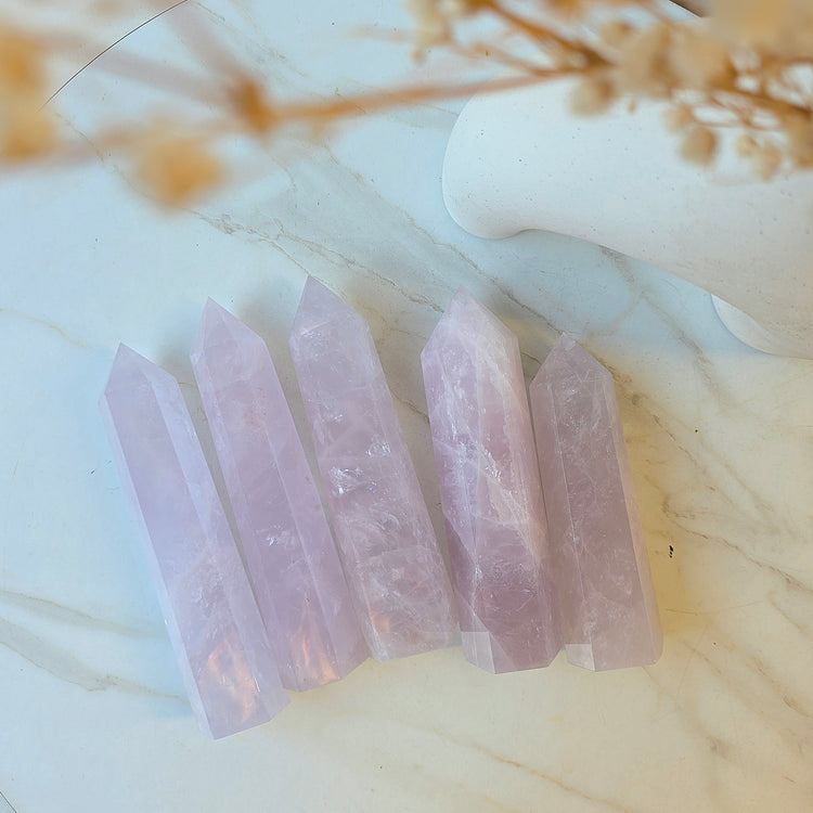 Rare Periwinkle Rose Quartz Crystal Tower Point Obelisk High Quality Madagascar - Crystals and Me | Crystal Candles and Ethically Sourced Crystals