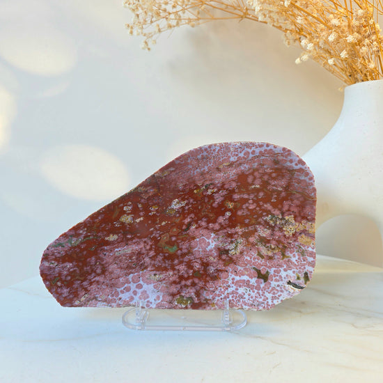 Ocean Jasper Crystal Slab Slice on Stand High Quality Madagascar - Crystals and Me | Crystal Candles and Ethically Sourced Crystals