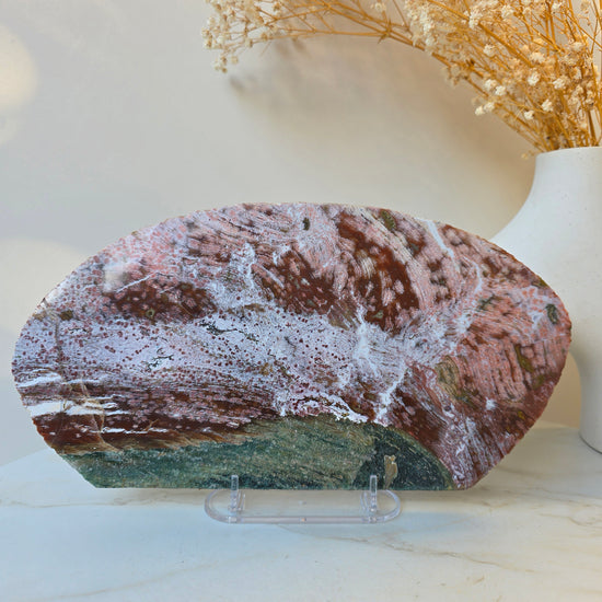 Ocean Jasper Crystal Slab Slice on Stand High Quality Madagascar - Crystals and Me | Crystal Candles and Ethically Sourced Crystals
