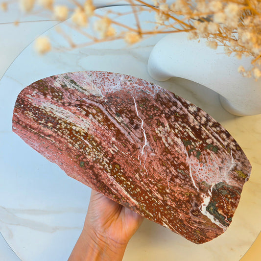 Ocean Jasper Crystal Slab Slice on Stand High Quality Madagascar - Crystals and Me | Crystal Candles and Ethically Sourced Crystals
