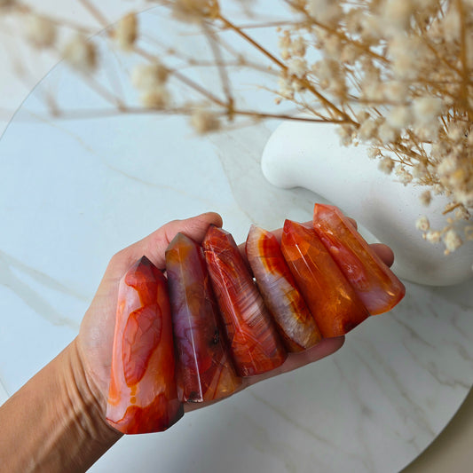 Carnelian Crystal Point Tower High Quality Brazil - Crystals and Me | Crystal Candles and Ethically Sourced Crystals