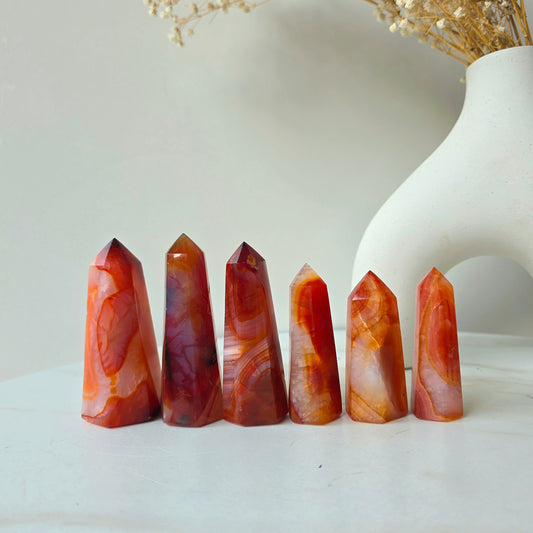 Carnelian Crystal Point Tower High Quality Brazil - Crystals and Me | Crystal Candles and Ethically Sourced Crystals