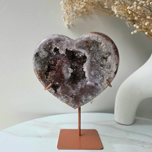 Pink Purple Amethyst Crystal Heart on Stand High Quality Brazil