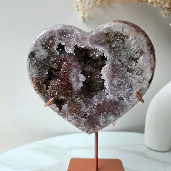 Pink Purple Amethyst Crystal Heart on Stand High Quality Brazil - Crystals and Me | Crystal Candles and Ethically Sourced Crystals