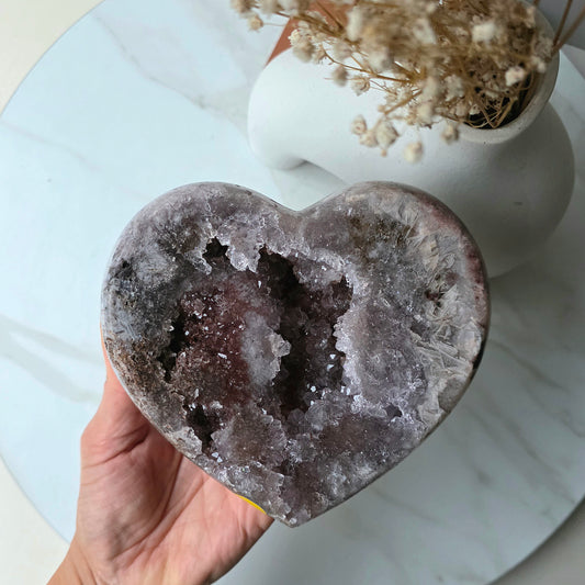 Pink Purple Amethyst Crystal Heart on Stand High Quality Brazil