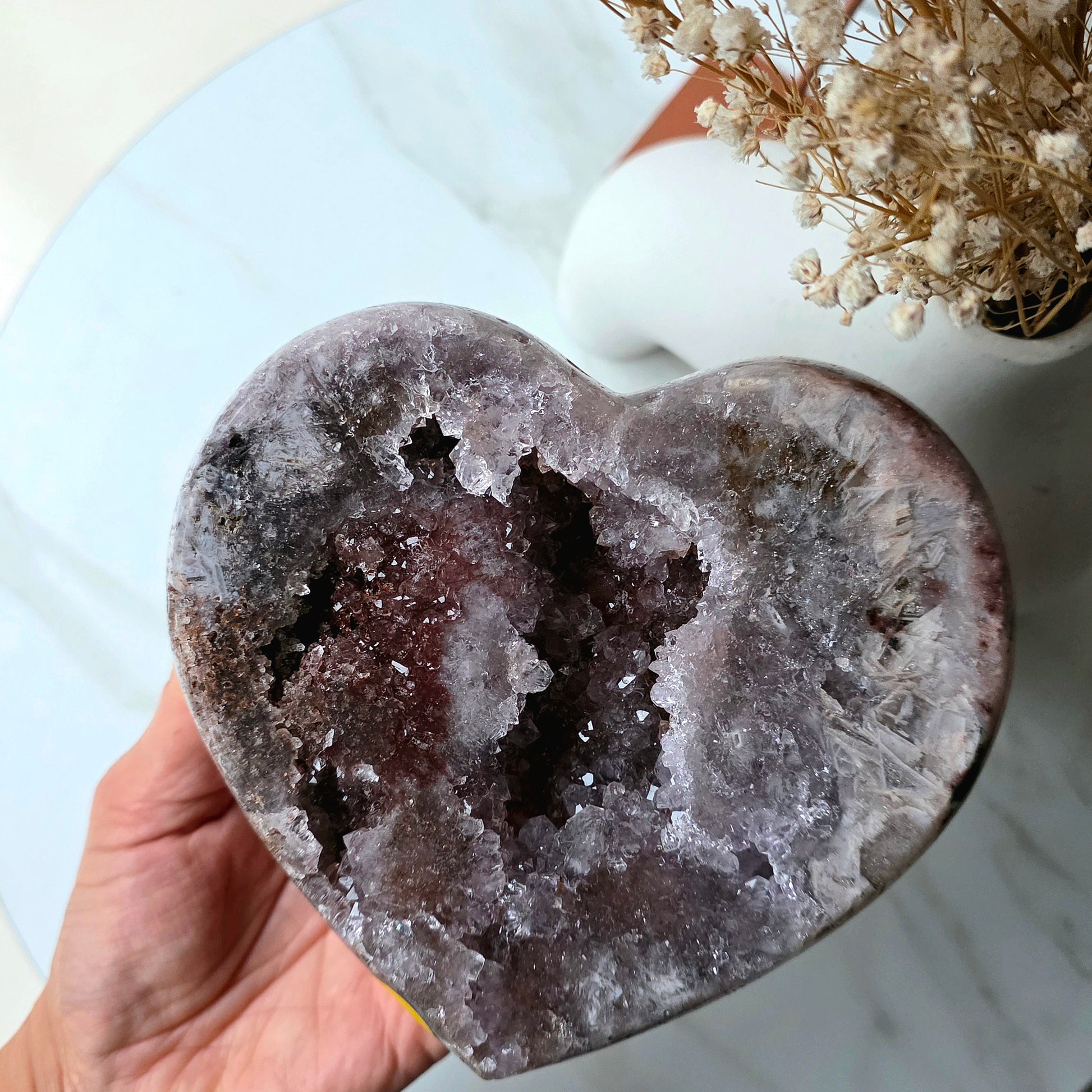 Pink Purple Amethyst Crystal Heart on Stand High Quality Brazil - Crystals and Me | Crystal Candles and Ethically Sourced Crystals
