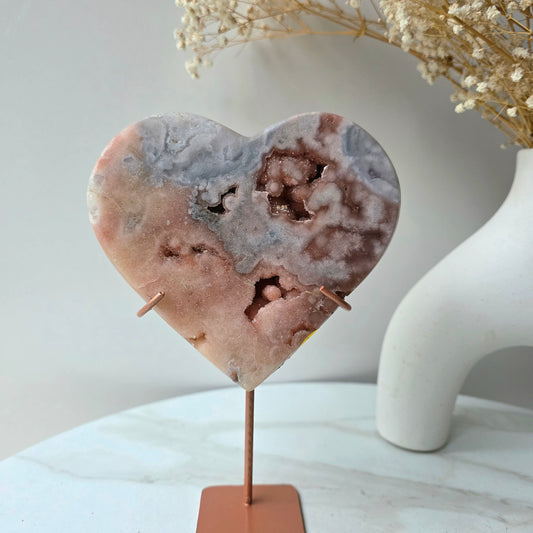 Pink Amethyst Crystal Heart on Stand High Quality Brazil