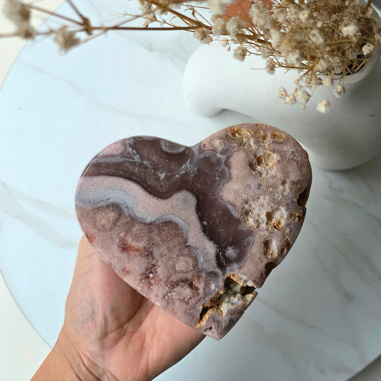Pink Amethyst Banded Crystal Heart on Stand High Quality Brazil - Crystals and Me | Crystal Candles and Ethically Sourced Crystals