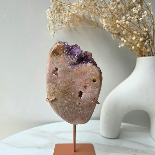 Pink Amethyst Crystal Slab Slice on Stand High Quality Brazil