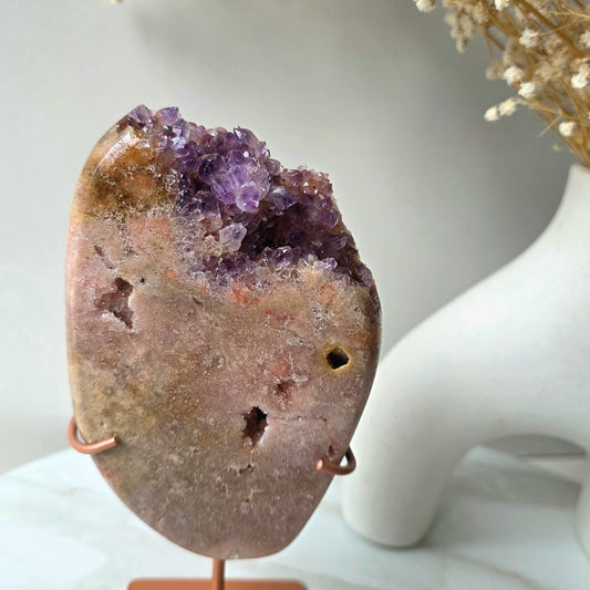 Pink Amethyst Crystal Slab Slice on Stand High Quality Brazil