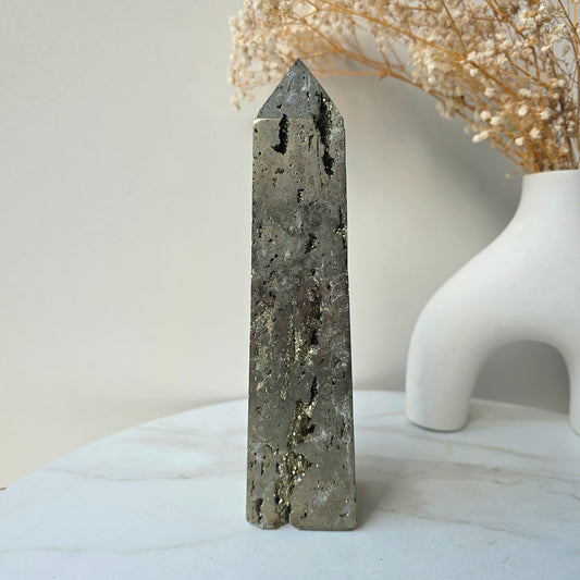 Pyrite Crystal Obelisk Tower Point - Crystals and Me | Crystal Candles and Ethically Sourced Crystals