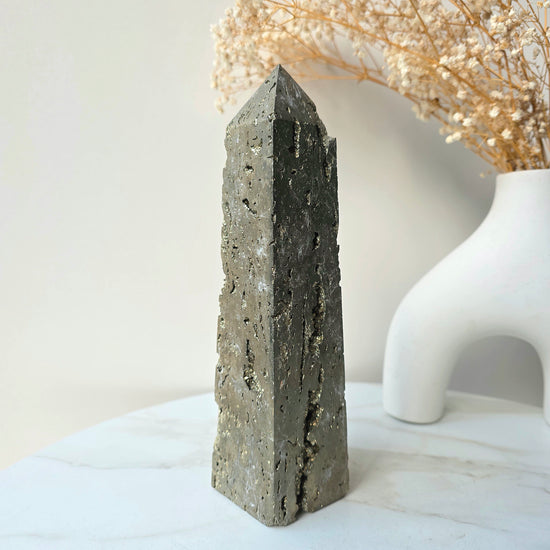 Pyrite Crystal Obelisk Tower Point - Crystals and Me | Crystal Candles and Ethically Sourced Crystals