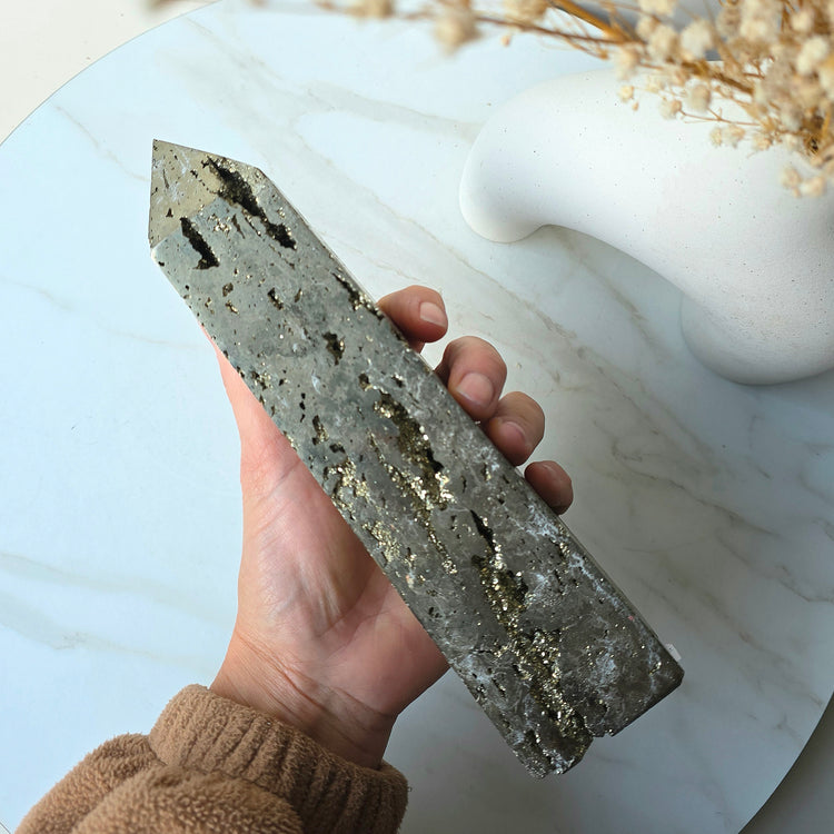 Pyrite Crystal Obelisk Tower Point - Crystals and Me | Crystal Candles and Ethically Sourced Crystals