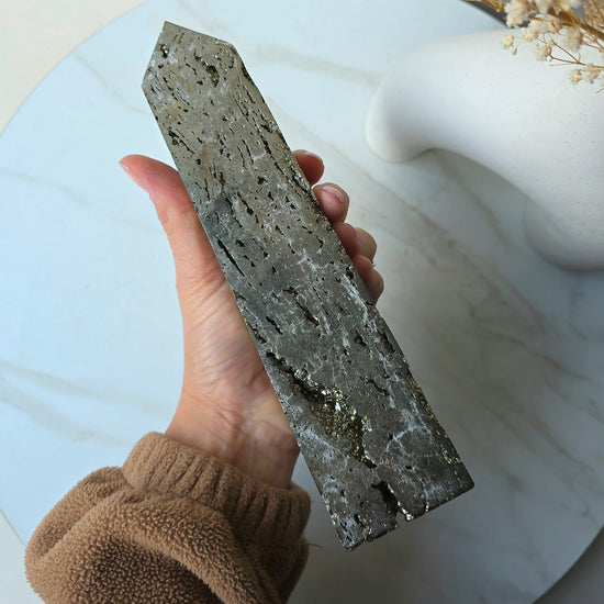 Pyrite Crystal Obelisk Tower Point - Crystals and Me | Crystal Candles and Ethically Sourced Crystals