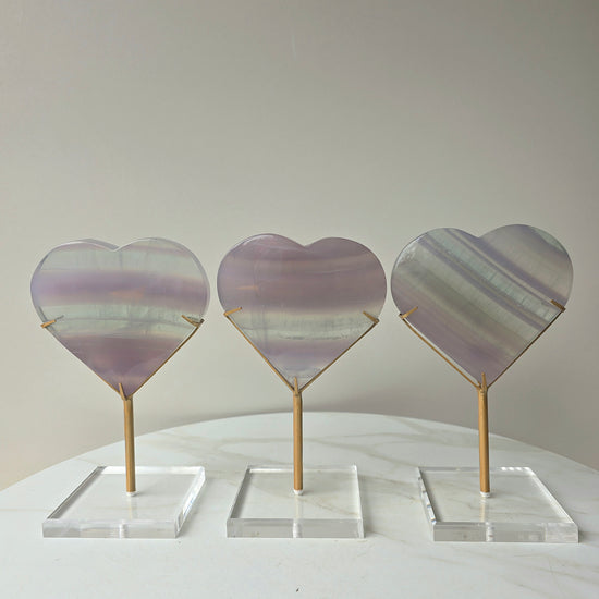 Rare Lavender Fluorite Crystal Yttrium Fluorite Heart on Stand High Quality Mexico - Crystals and Me | Crystal Candles and Ethically Sourced Crystals