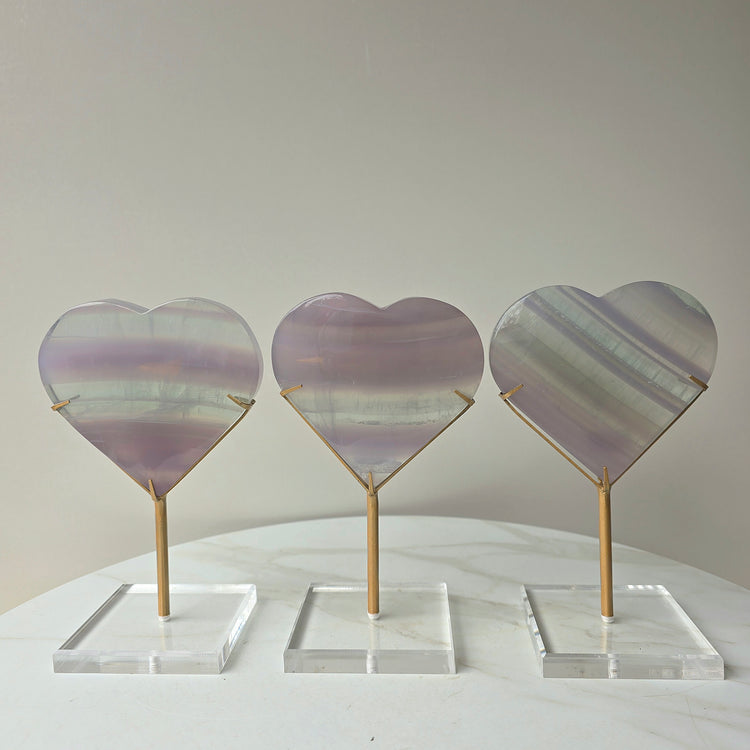 Rare Lavender Fluorite Crystal Yttrium Fluorite Heart on Stand High Quality Mexico - Crystals and Me | Crystal Candles and Ethically Sourced Crystals