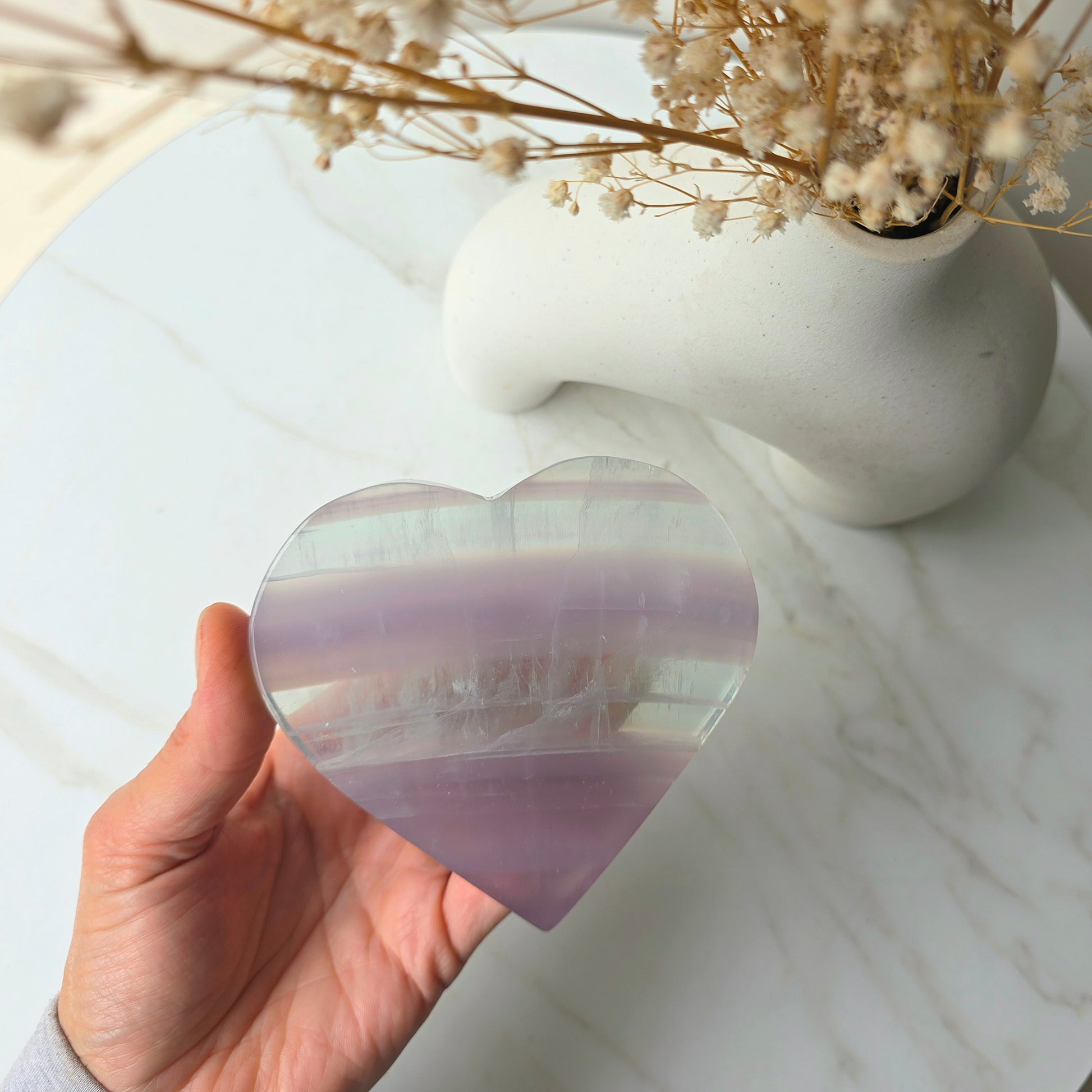 Rare Lavender Fluorite Crystal Yttrium Fluorite Heart on Stand High Quality Mexico - Crystals and Me | Crystal Candles and Ethically Sourced Crystals