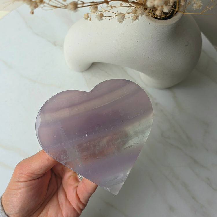 Rare Lavender Fluorite Crystal Yttrium Fluorite Heart on Stand High Quality Mexico - Crystals and Me | Crystal Candles and Ethically Sourced Crystals