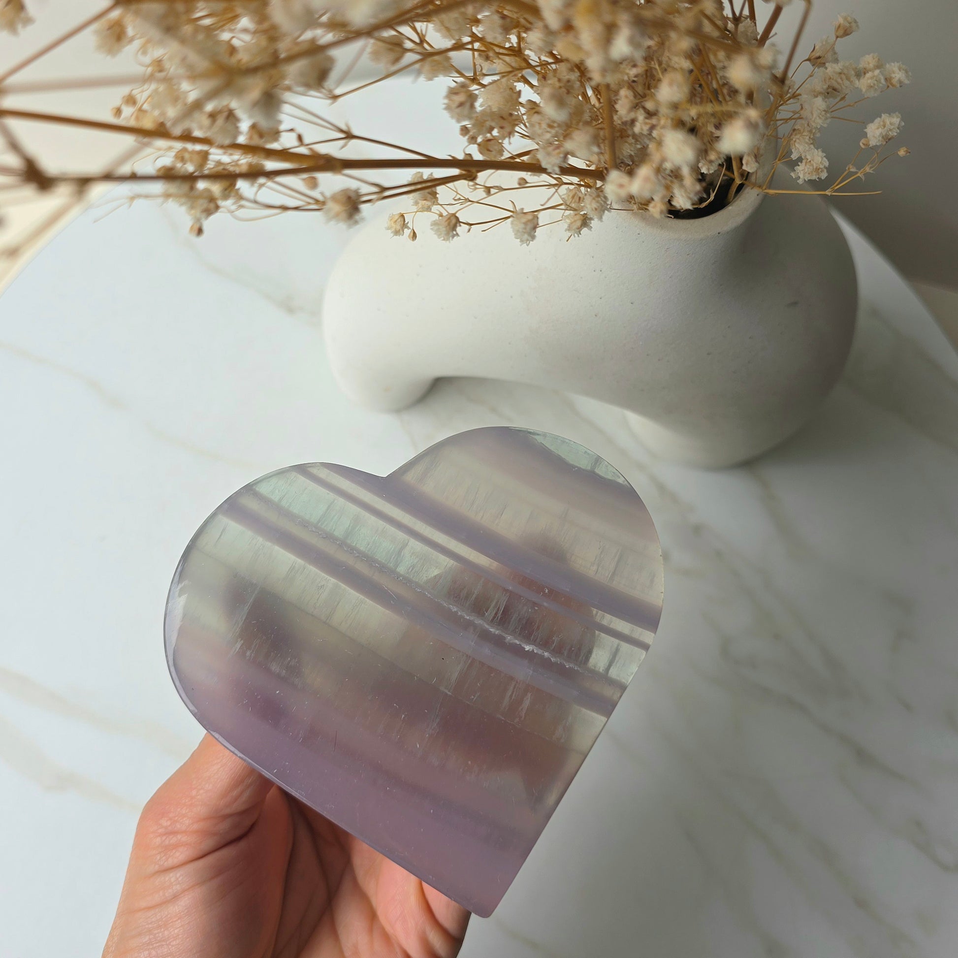 Rare Lavender Fluorite Crystal Yttrium Fluorite Heart on Stand High Quality Mexico - Crystals and Me | Crystal Candles and Ethically Sourced Crystals