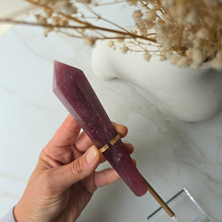 Strawberry Quartz Crystal Wand Point in Stand - Crystals and Me | Crystal Candles and Ethically Sourced Crystals