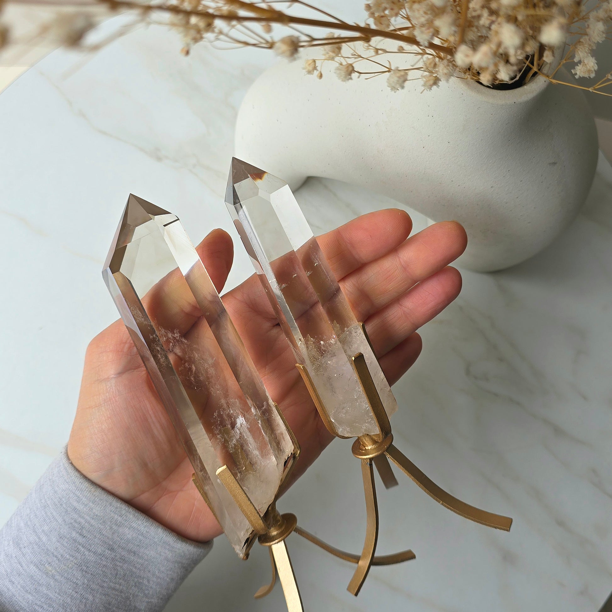 Light Smokey Quartz Crystal Natural Polished Point on Stand High Quality Brazil - Crystals and Me | Crystal Candles and Ethically Sourced Crystals