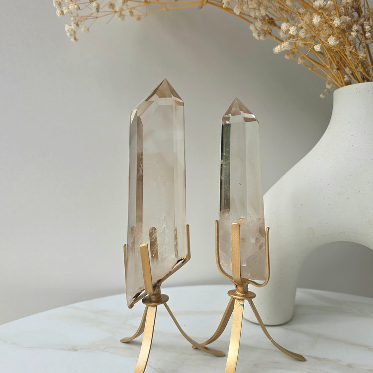 Light Smokey Quartz Crystal Natural Polished Point on Stand High Quality Brazil - Crystals and Me | Crystal Candles and Ethically Sourced Crystals