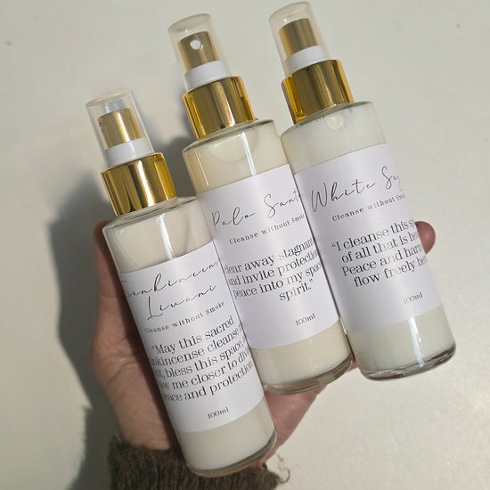 Cleansing Room Spray - White Sage, Palo Santo, Frankincense Livani Essential Oil Base - Crystals and Me | Crystal Candles and Ethically Sourced Crystals