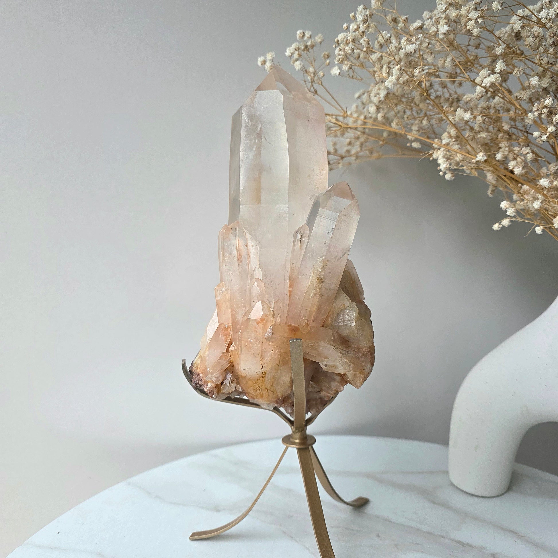 Pink Himalayan Crystal Quartz Cluster on Stand High Quality India - Crystals and Me | Crystal Candles and Ethically Sourced Crystals