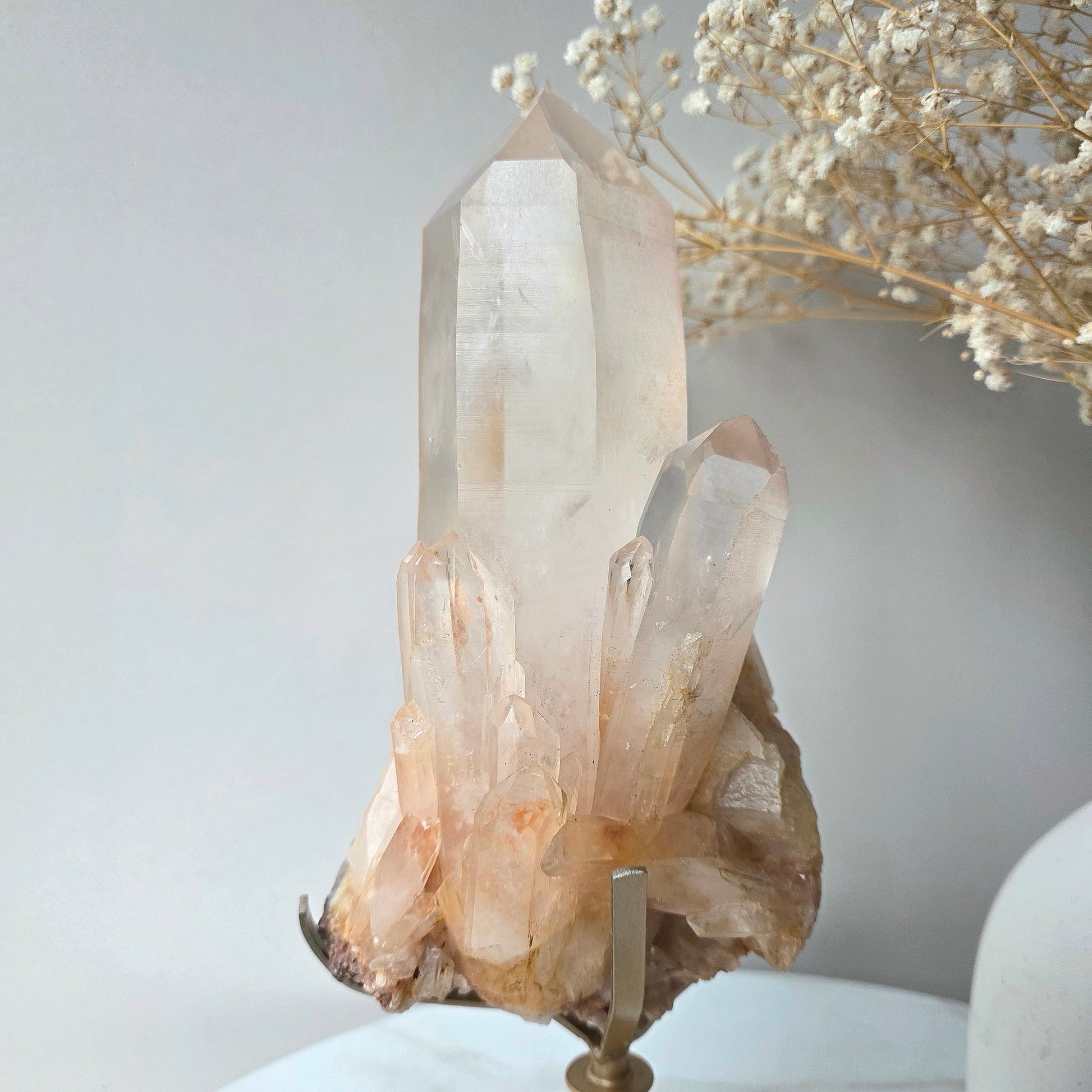 Pink Himalayan Crystal Quartz Cluster on Stand High Quality India - Crystals and Me | Crystal Candles and Ethically Sourced Crystals