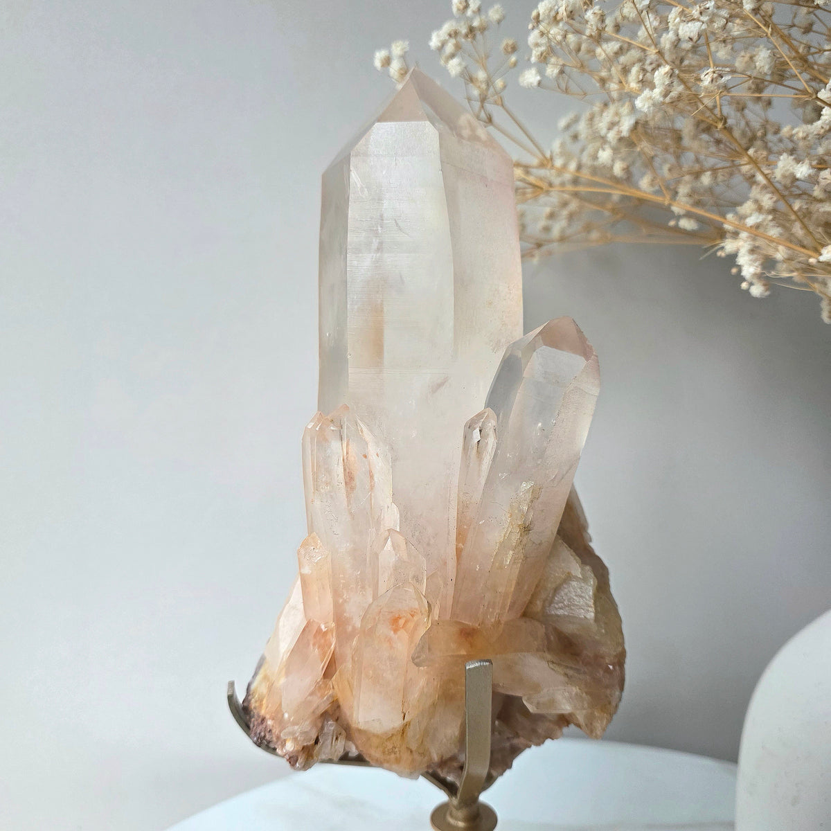 Pink Himalayan Crystal Quartz Cluster on Stand High Quality India - Crystals and Me | Crystal Candles and Ethically Sourced Crystals