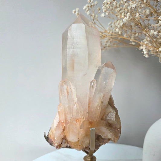 Pink Himalayan Crystal Quartz Cluster on Stand High Quality India - Crystals and Me | Crystal Candles and Ethically Sourced Crystals