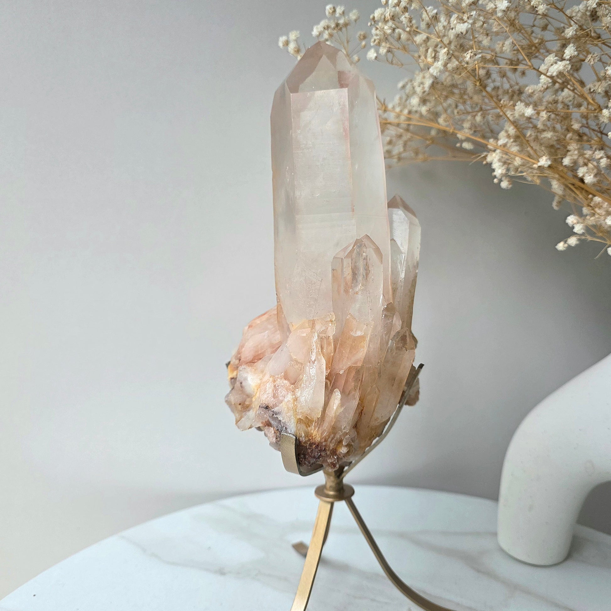 Pink Himalayan Crystal Quartz Cluster on Stand High Quality India - Crystals and Me | Crystal Candles and Ethically Sourced Crystals