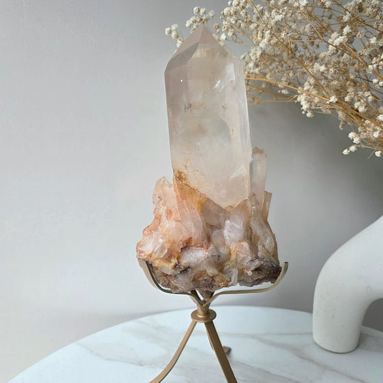 Pink Himalayan Crystal Quartz Cluster on Stand High Quality India - Crystals and Me | Crystal Candles and Ethically Sourced Crystals