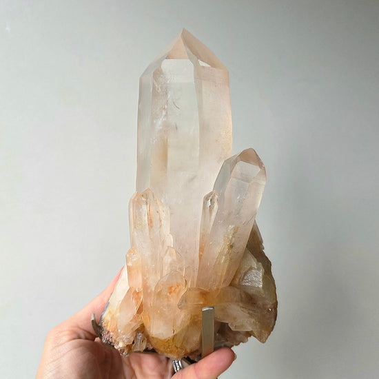 Pink Himalayan Crystal Quartz Cluster on Stand High Quality India - Crystals and Me | Crystal Candles and Ethically Sourced Crystals