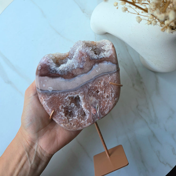 Pink Amethyst Crystal Slab Slice High Quality on Stand Brazil