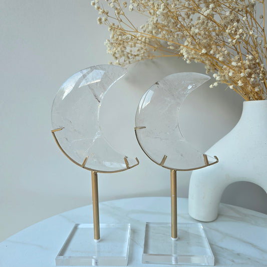Clear Quartz Crystal Moon on Stand High Quality Brazil