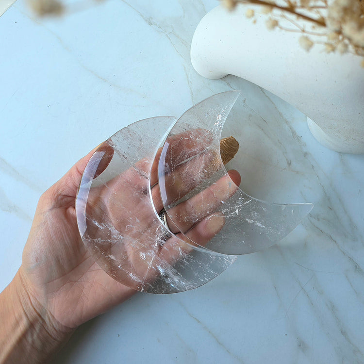 Clear Quartz Crystal Moon on Stand High Quality Brazil