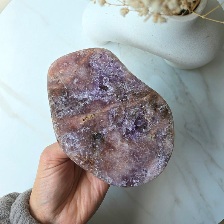Pink Amethyst Crystal Slab Slice High Quality on Stand Brazil