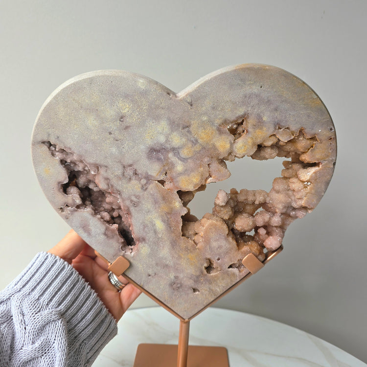 Pink Amethyst Crystal Heart with Druzy Cluster High Quality on Stand Brazil XL