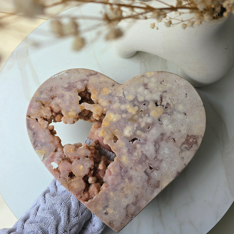 Pink Amethyst Crystal Heart with Druzy Cluster High Quality on Stand Brazil XL
