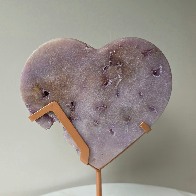 Lavender Pink Amethyst Crystal Heart with Druzy Cluster High Quality on Stand Brazil XL