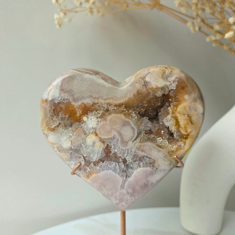 Pink Amethyst Crystal Heart with Druzy Cluster High Quality on Stand Brazil