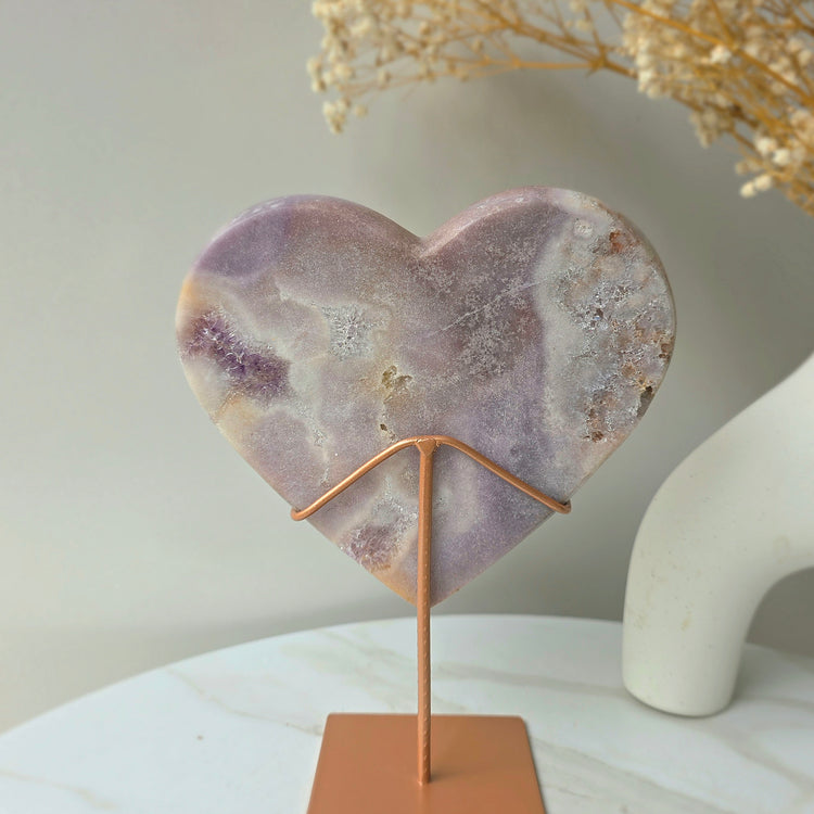 Lavender Pink Amethyst Crystal Heart with Cluster High Quality on Stand Brazil