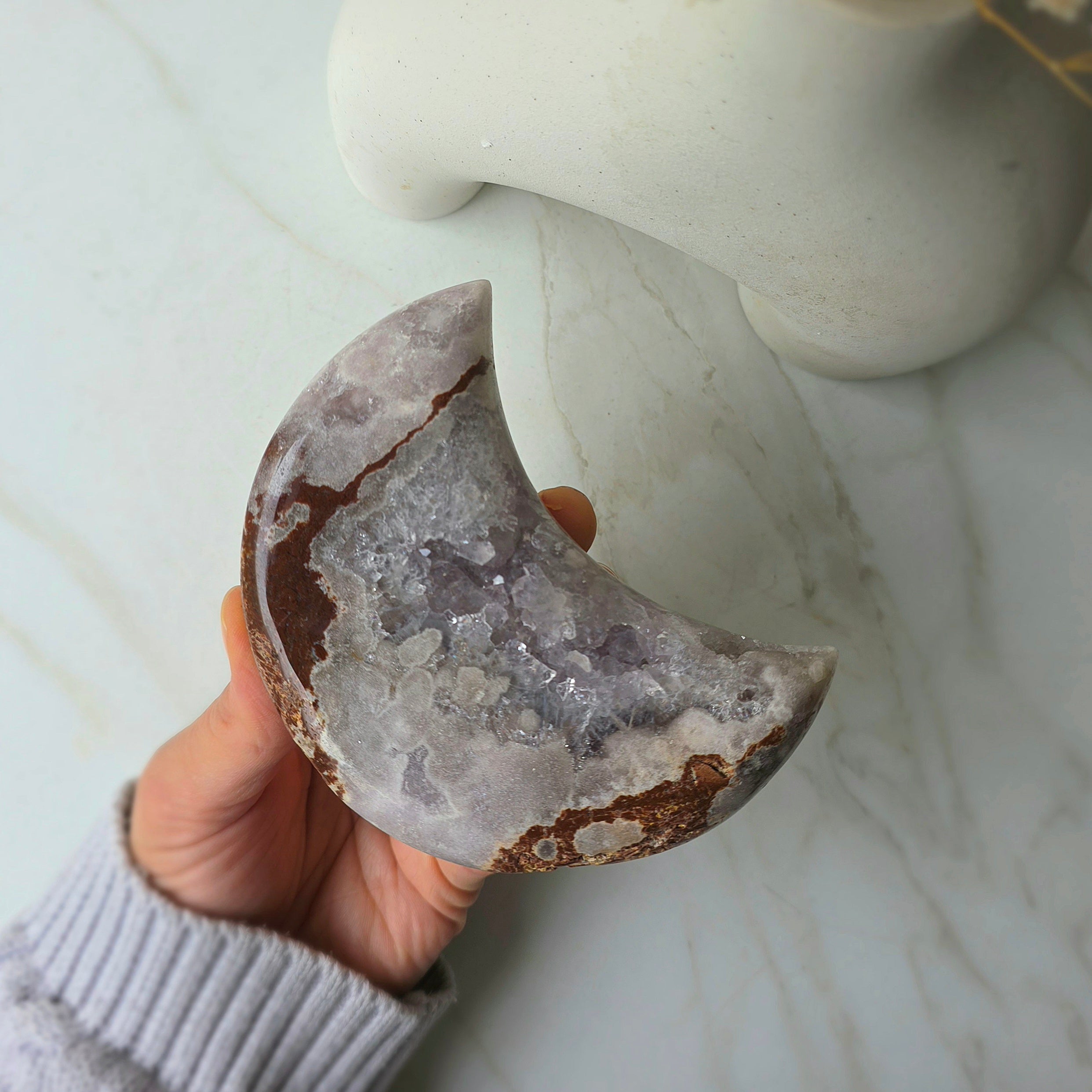 Pink Amethyst Crystal Moon on Stand Brazil