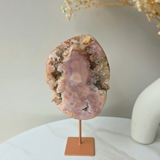 Pink Amethyst Crystal Slab Slice High Quality on Stand Brazil