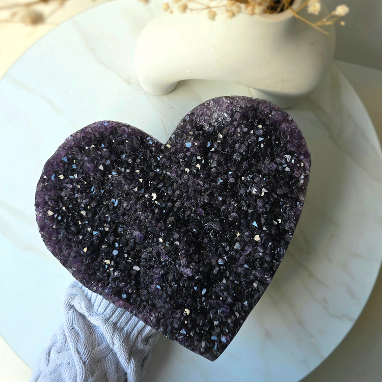 Amethyst Crystal Cluster Heart on Stand XXL High Quality Brazil