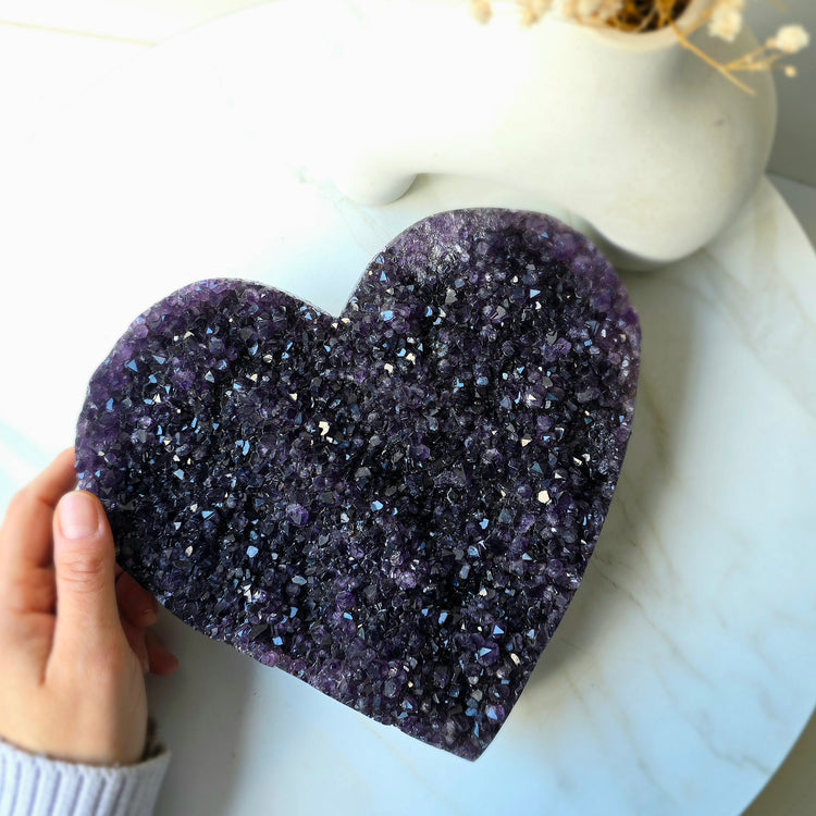 Amethyst Crystal Cluster Heart on Stand XXL High Quality Brazil